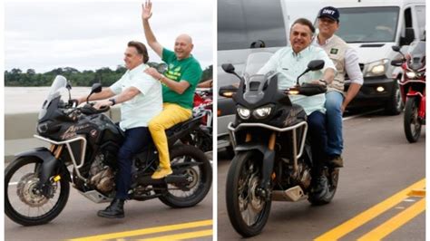 Bolsonaro inaugura ponte e passeia de Moto Luciano Hang e Tarcísio