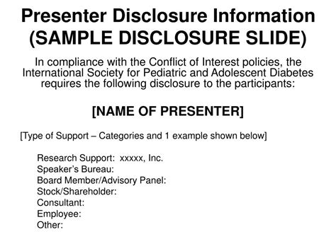 Ppt Presenter Disclosure Information Sample Disclosure Slide