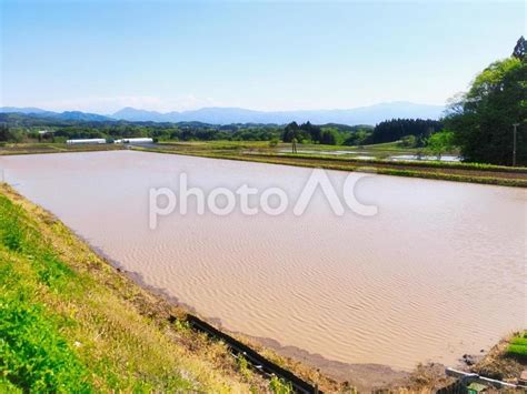 田植え前に水を張った水田の風景 No 28288078｜写真素材なら「写真ac」無料（フリー）ダウンロードok