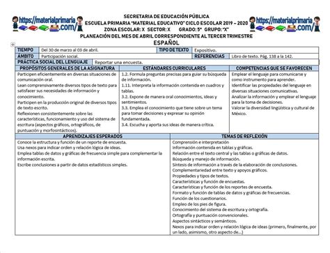 Planeaciones Del Mes De Abril Del Quinto Grado Del Tercer Trimestre Del