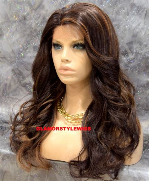 Human Hair Blend Lace Front Full Wig Long Wavy Layered Brown Auburn Mix