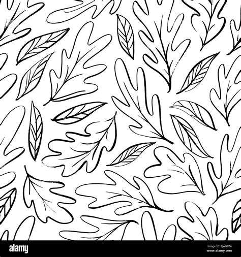 Hand Drawn Black Oak Leaves Seamless Pattern Stock Vector Image And Art