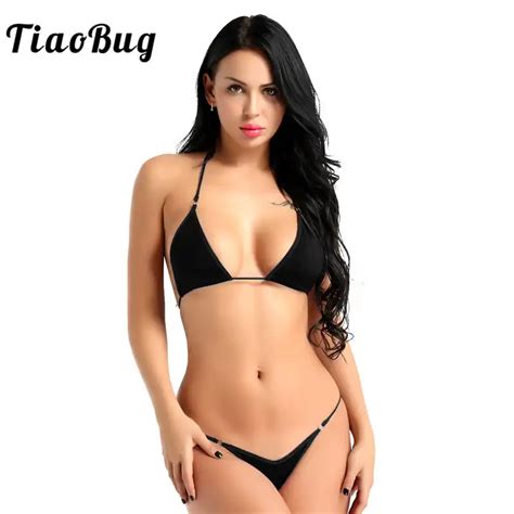 Tiaobug Women Sexy Lingerie Set Halter Mini Micro Bikini Bra Tops With