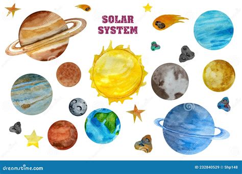 Watercolor Space Clipart Solar System Planets Space Earth Moon