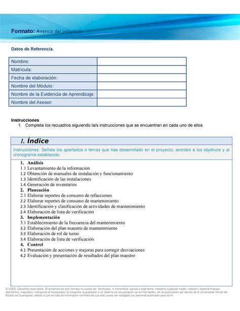 Ea Formato Avance Del Proyecto Formato Avance Del Proyecto Datos