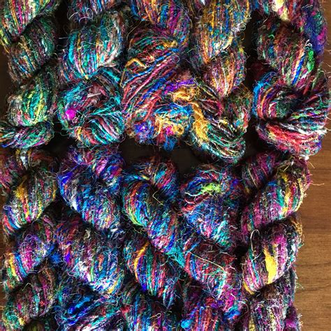 Recycled Silk Sari Yarn Art Yarn Hand Spun Eco Friendly And Socially Responsible 10 Skeins