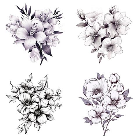 Violet Flower Tattoo Outline PNG Violet Flower Tattoo Flash, Birth ...