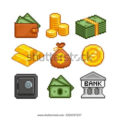 Pixel Art Cash Money Icons Set Stock Vector (Royalty Free) 2206347237 ...