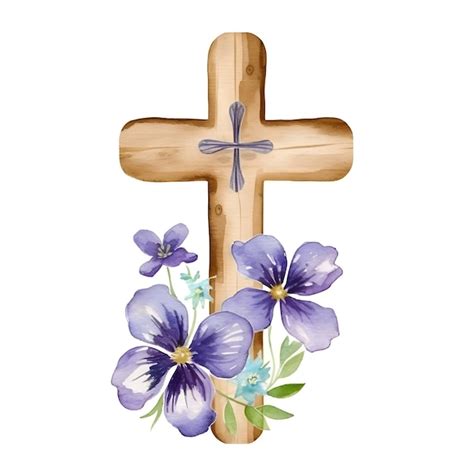 Premium AI Image | A cross with flowers and a purple pansies.