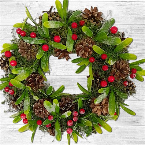 Frosted Mistletoe Christmas Wreath 35cm