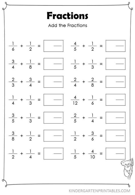 Adding Fractions with Unlike Denominators Worksheets Pdf | Fractions ...