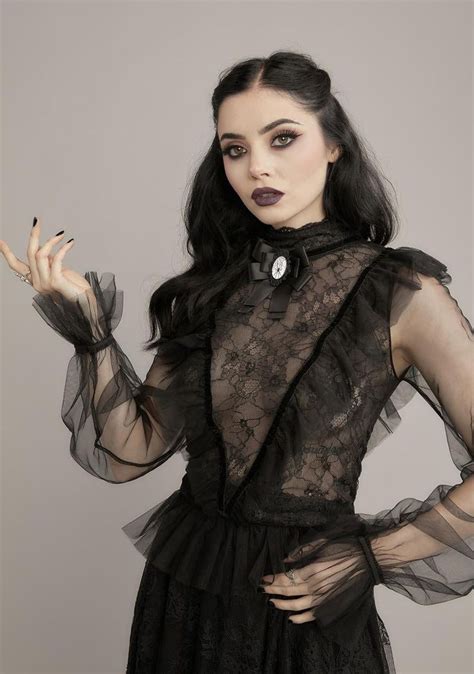 Widow Sheer Lace Organza High Neck Top Black Dolls Kill Traje Inspo Black Lace Tops Black