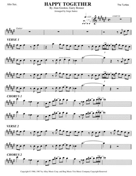 Happy Together Arr Jorge Juárez By The Turtles Sheet Music For Alto