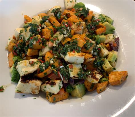 Delicious Sweet Potato Halloumi Bowl With Avocado Tomatoes Red