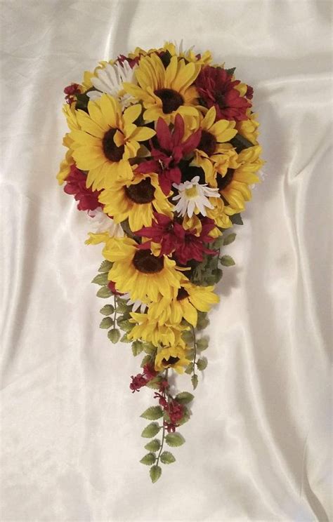 Sunflower Burgundy Wedding Flowers Package Cascade Sunflower Etsy