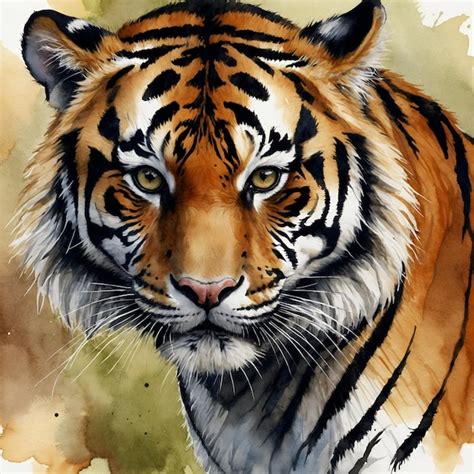 Premium Photo Watercolor Painting Of A Tiger Portrait