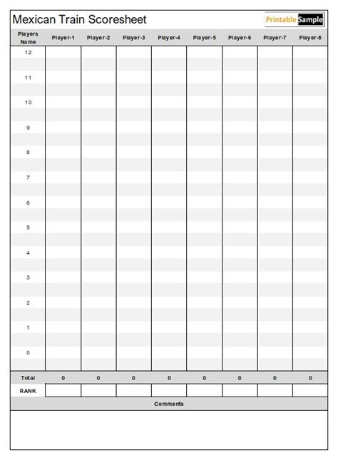 mexican train score sheet template 05 - Printable Samples