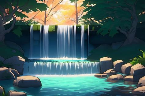 Anime Style Waterfall Background Premium Ai Generated Image