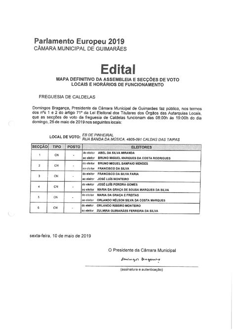 Informação Mapa Definitivo da Assembleia e Secções de Voto Junta