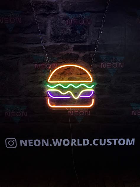 Burger Neon Signs Custom Neon Sign Neon Wall Sign Bar Etsy