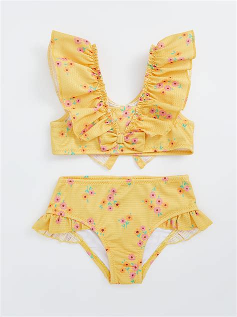 LCW Kids Sarı Çiçekli Kız Bebek Bikini Takımı S4ON84Z1 LU9 LCW
