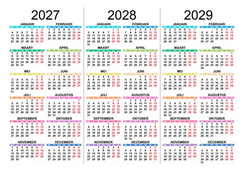 Kalender Voor 2027 2028 2029