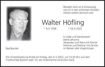 Walter H Fling Traueranzeige Trauer Infranken De