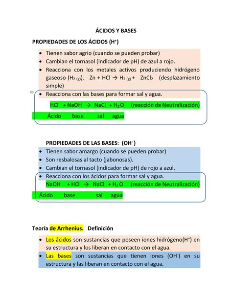 Ácidos Y Bases Quimica ¡cidos Y Bases Propiedades De Los ¡cidos H