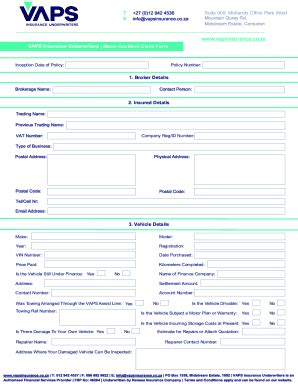 Fillable Online Motor Accident Claim Form 2 Insured Details 1 Broker