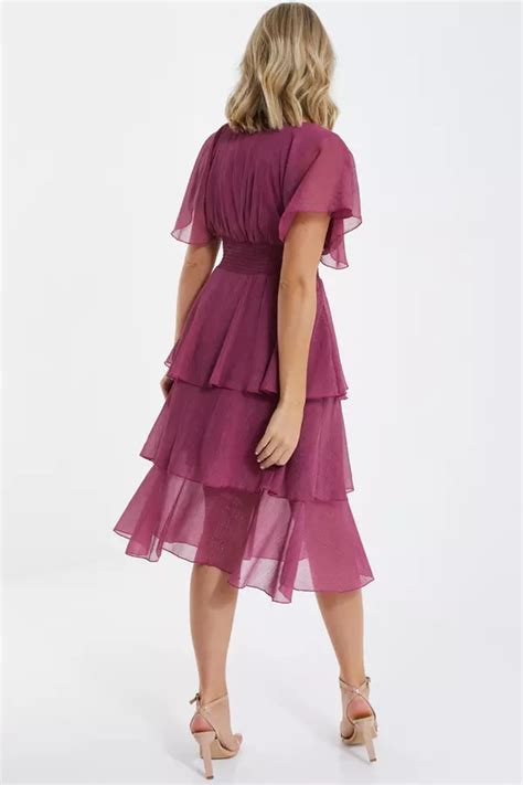 Pink Chiffon Tiered Midi Dress Quiz Clothing