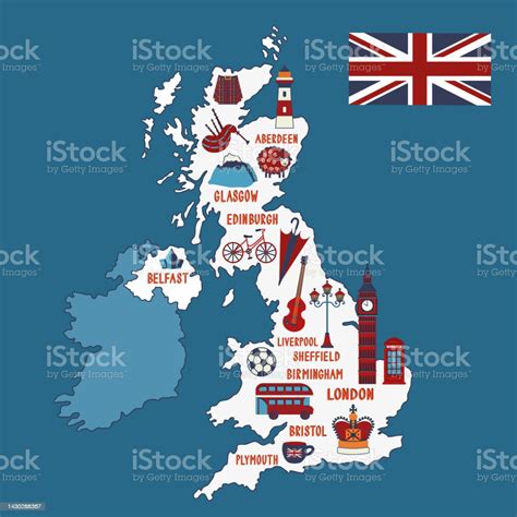 Vector Illustrated Map Of Great Britain Travel Concept Country ...