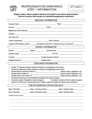 Uft Reorganization Grievance Fill Online Printable Fillable Blank