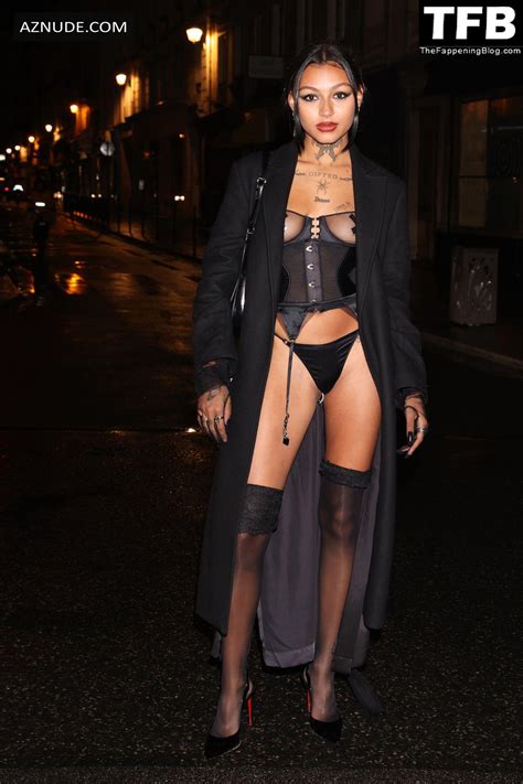 Ogee Sexy Seen Flashing Her Tits At The Etam Show In Paris Aznude