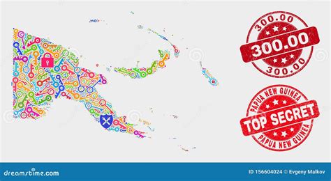 Collage Of Guard Papua New Guinea Map And Scratched 300 00 Stamp Stock