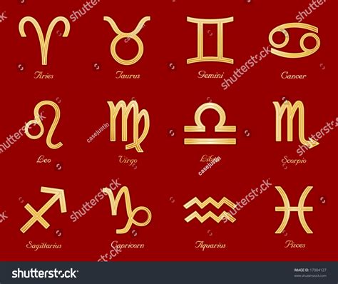 Horoscope Symbols Twelve Gold Embossed Astrology Signs Of The Zodiac