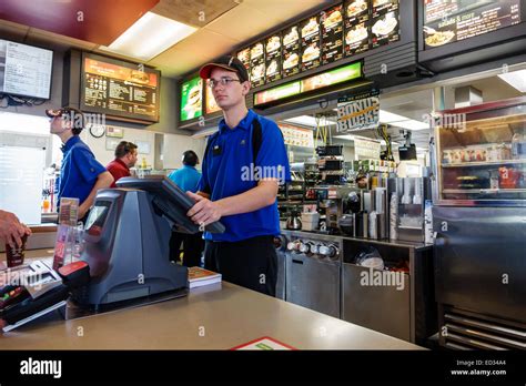 Illinois Gibson City Mcdonalds Fast Food Restaurant Counter Man Stock