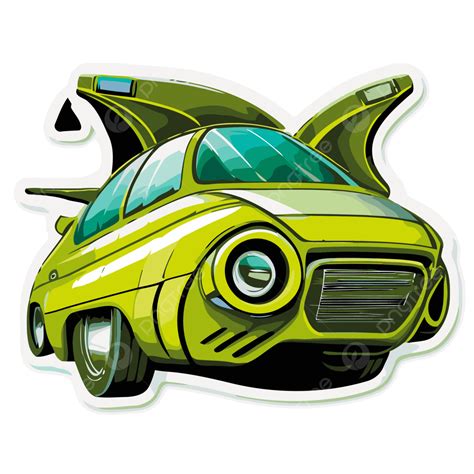 Cartoon Car Sticker Green Vector Clipart Futuristic Car Futuristic