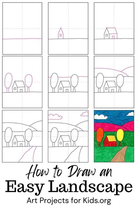 Easy How to Draw a Landscape Tutorial and Landscape Coloring Page ...