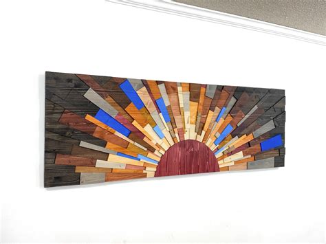 Wood Wall Art Blue September 60x20 Wooden Wall Art Wall Art Sunset