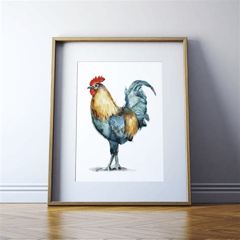 Rooster Print Watercolor Rooster Print, Rooster Painting, Birds ...