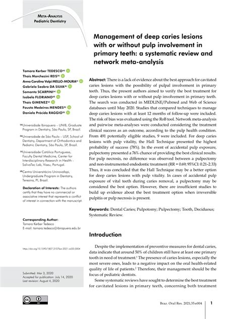 PDF Management Of Deep Caries Lesions With Or Without Pulp