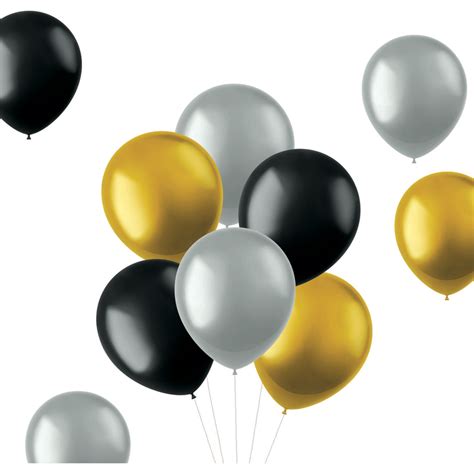 Farbige Luftballons Schwarz Gold Silber Metallic 33cm 50Stk Partywinkel