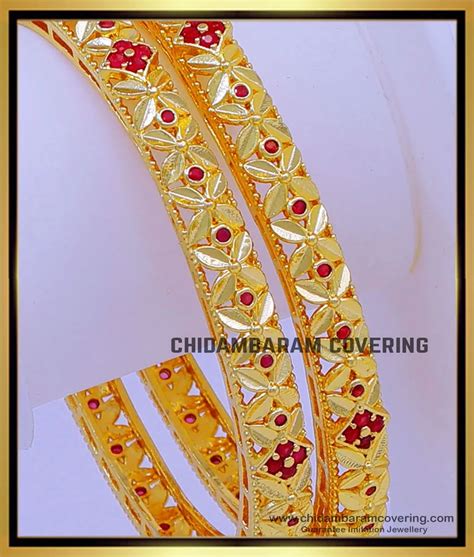 Buy Real Gold Look Ruby Stone Bangles Design For Women