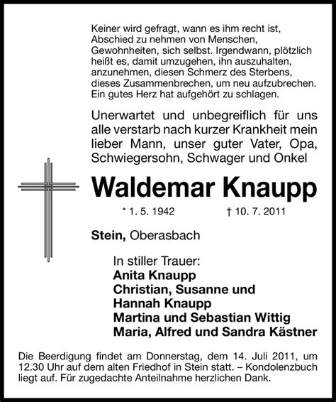 Traueranzeigen Von Waldemar Knaupp Trauer Nn De