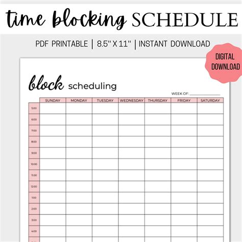 Printable Time Blocking Schedule Weekly Time Block Planner Time Blocking Schedule Weekly Planner