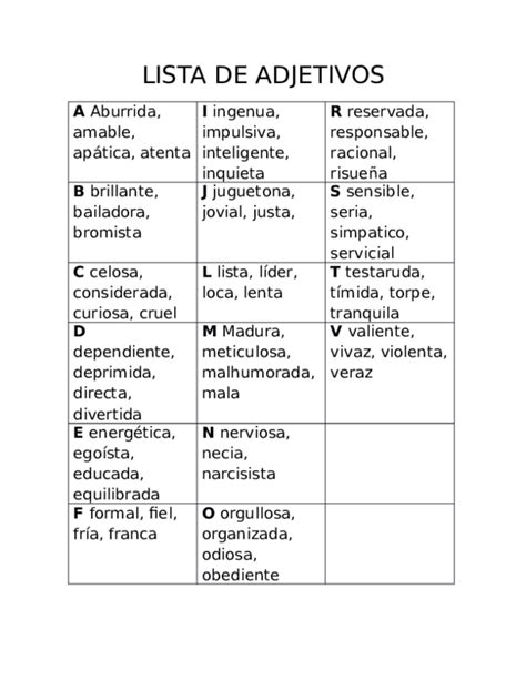 Doc Lista De Adjetivos