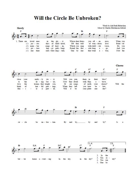 Will The Circle Be Unbroken E Flat Instrument Sheet Music Lead Sheet