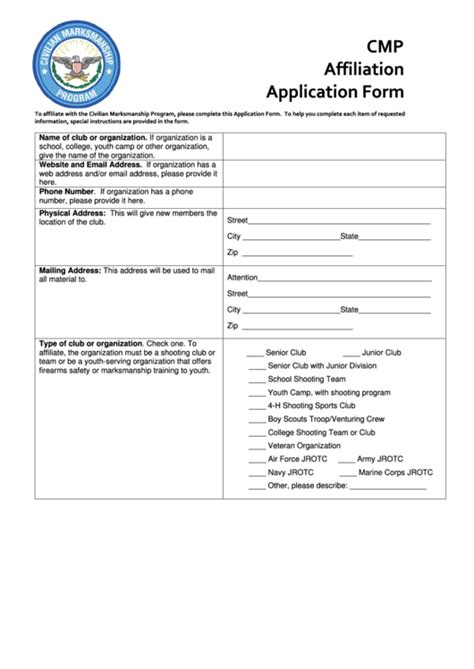 Affiliation Application Form Printable Pdf Download