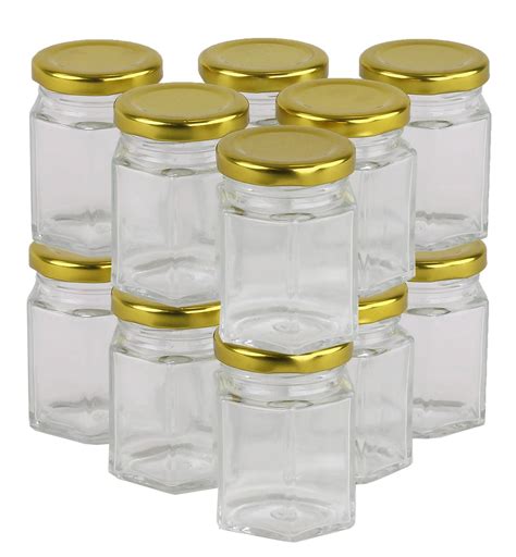 Glass Jar Gold Lid Carton Of 90 Pcs 100gm Hexagonal