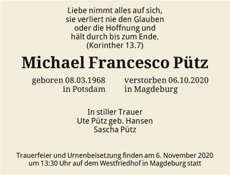 Traueranzeigen von Michael Francesco Pütz abschied nehmen de